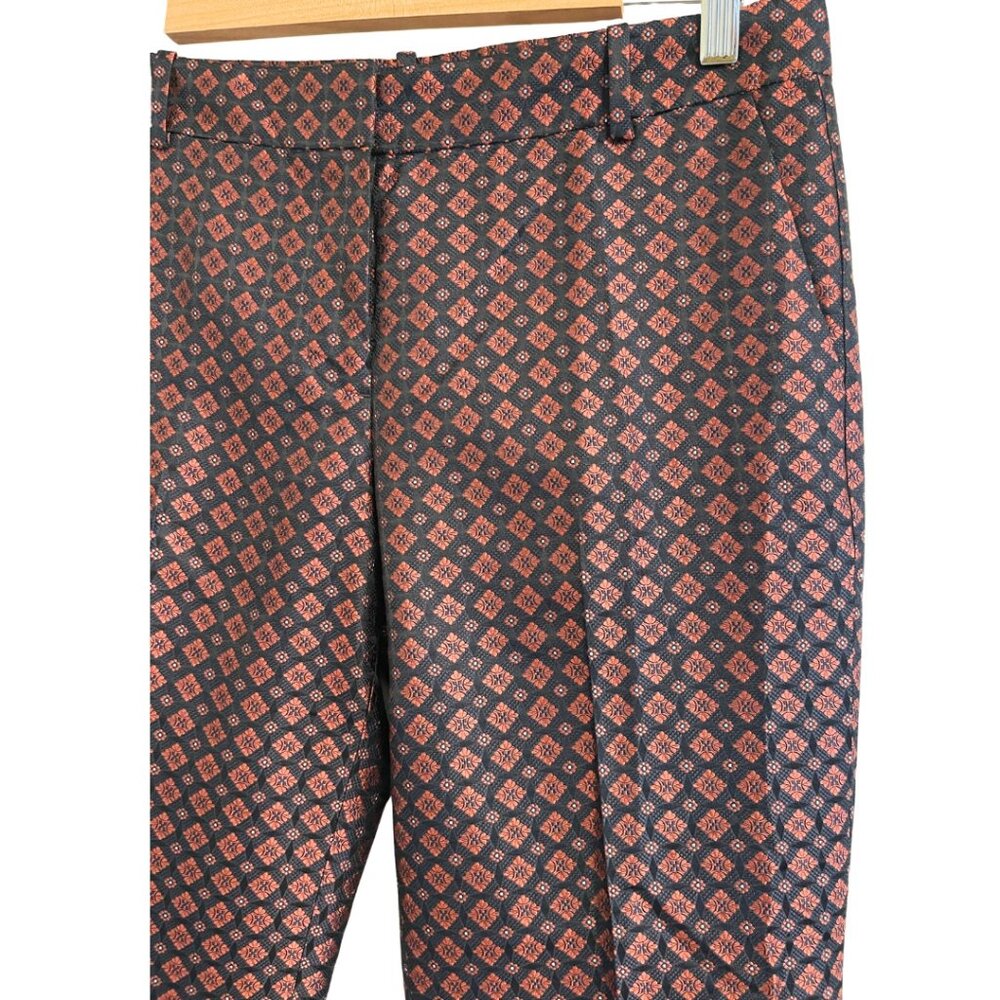 J. CREW 100% Silk Geometric Pattern Jacquard Tapered Cafe Ankle Pants Size 4 - Picture 5 of 9